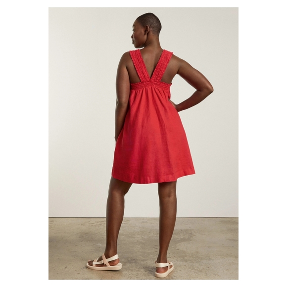 NWT Everlane Smocked Linen Dress - Goji Berry - Picture 7 of 13